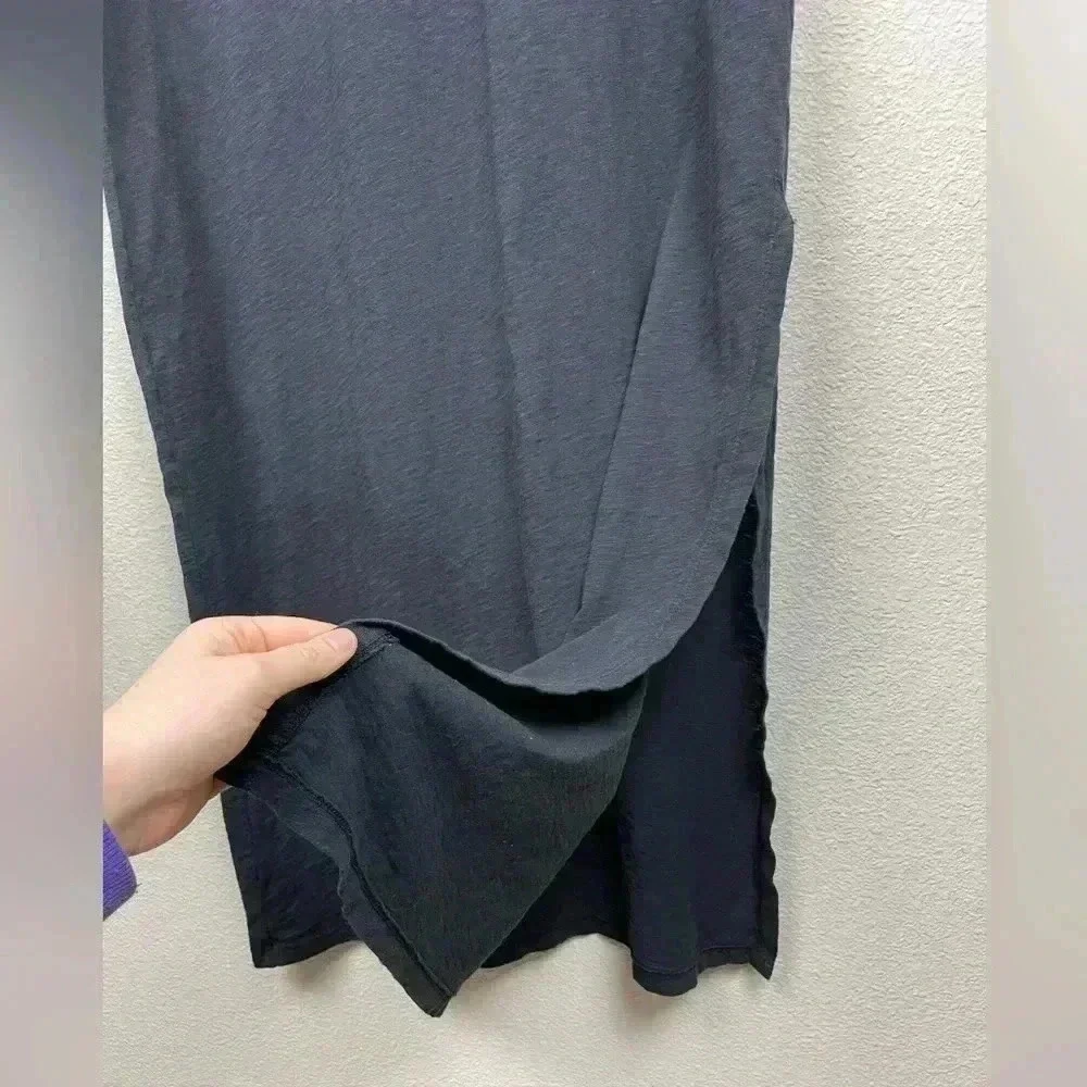 VELVET by Graham Spencer Black Vintage Slub Maxi Dress T-Shirt Leg Slit Medium - Picture 4 of 13